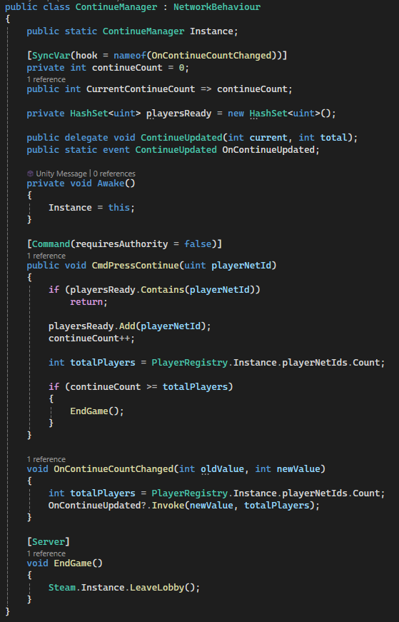 Continue Manager SyncVar