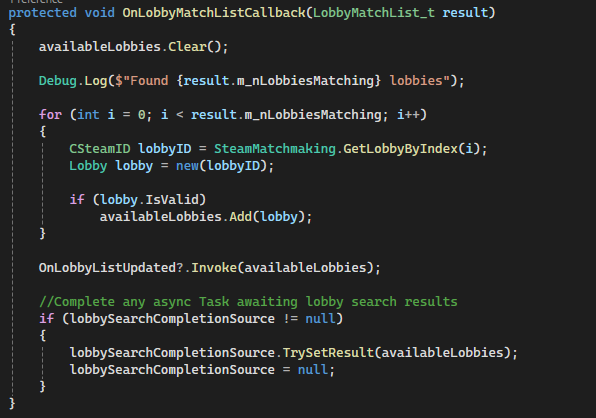 Lobby Match List Callback