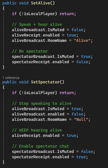 Voice controller set alive and spectator