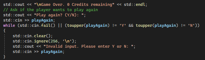 Play Again Validation Code Snippet