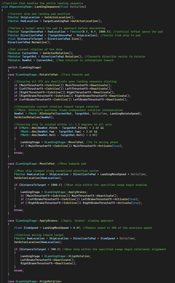 Landing Sequence Code Snippet