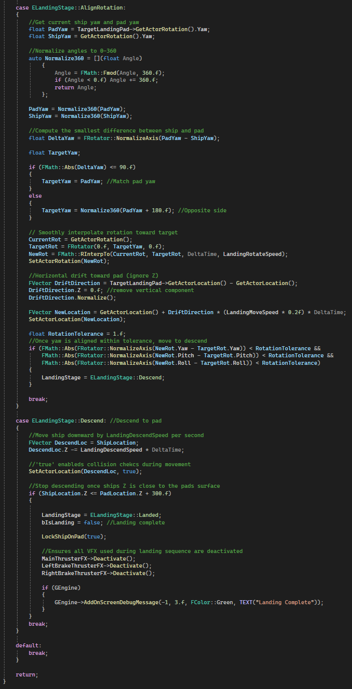 Landing Sequence Code Snippet
